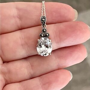 Vintage Art Deco Cubic Zirconia CZ Marcasite necklace pendant
